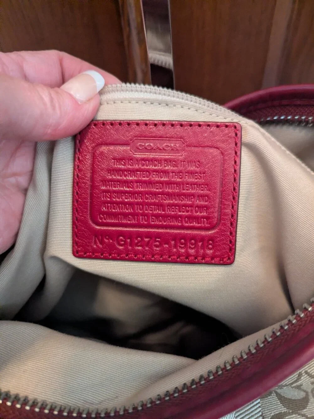 Coach Legacy Signature Stripe Canvas Leather Trim Hobo Shoulder Bag Khaki/ Red